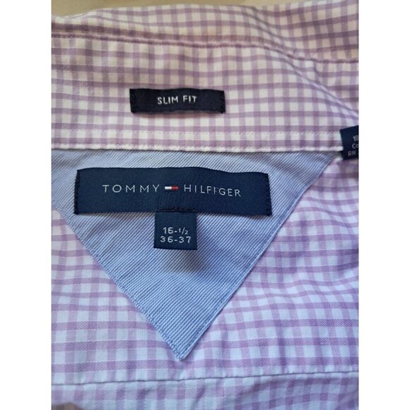Tommy Hilfiger Shirt Mens 16 1/2 Purple Check Dress Button Up Long Sleeve * - Picture 3 of 3